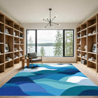 Modern Blue Ocean Wave Abstract Rug
