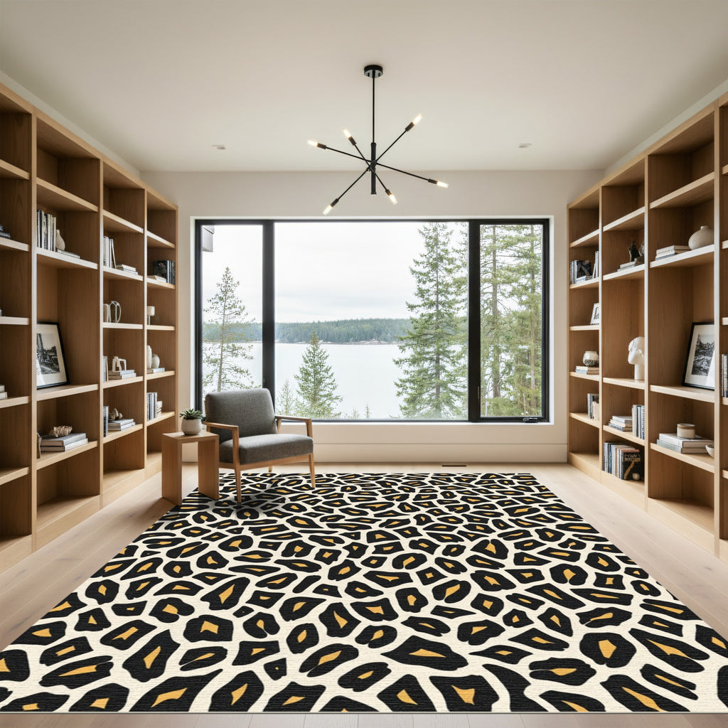 Bold Black Gold Leopard Print Rug