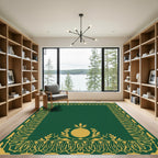 Emerald Green Golden Floral Crest Rug
