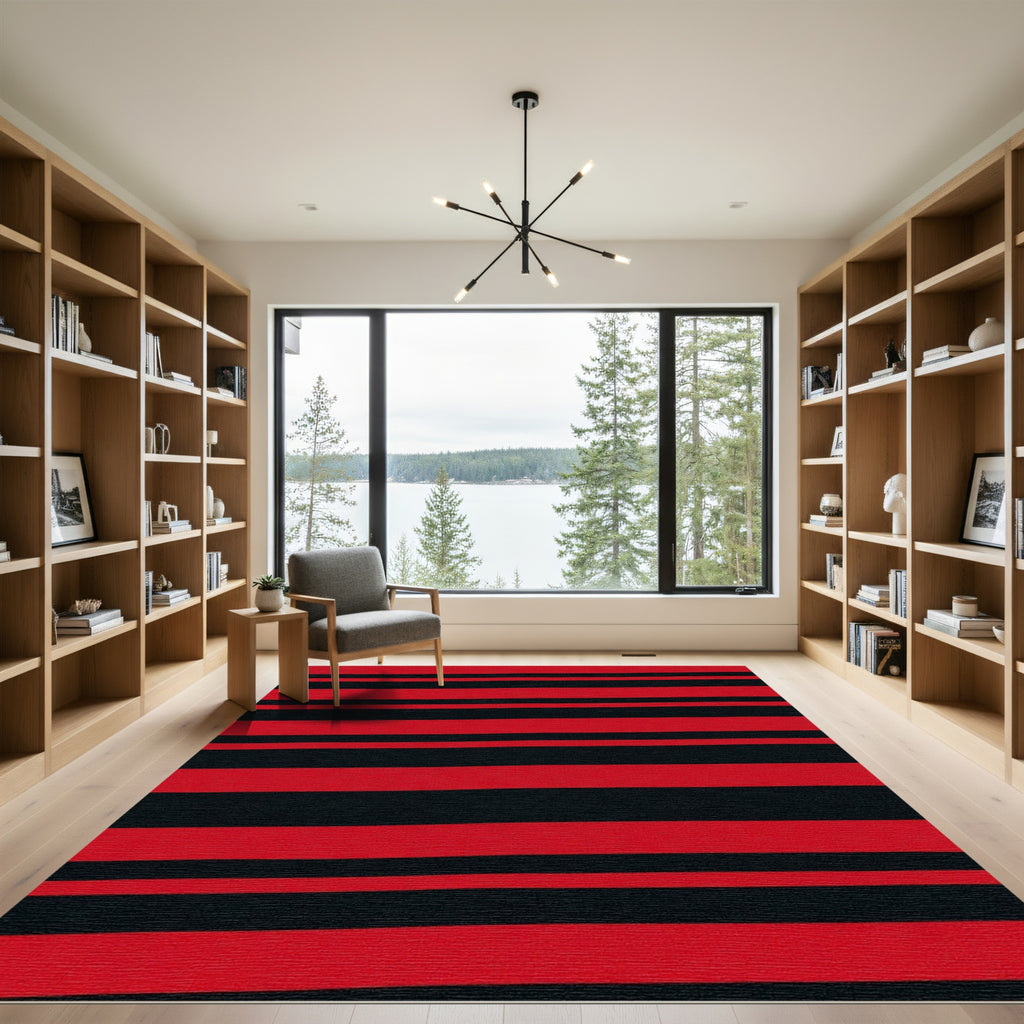 Bold Red Horizontal Stripe Rug