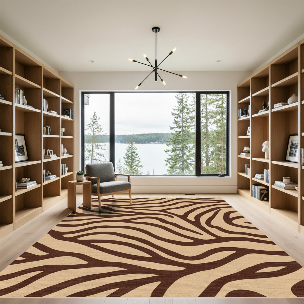 Brown Zebra Stripe Abstract Rug