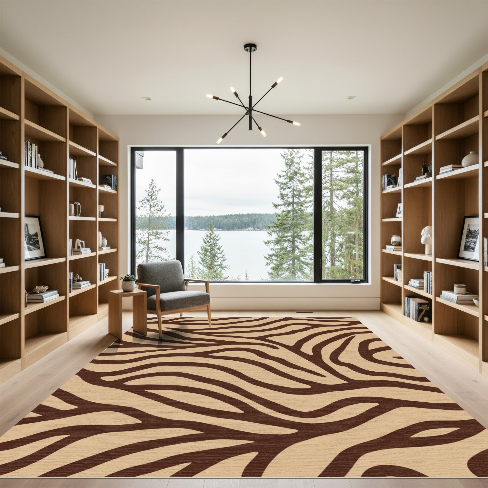 Brown Zebra Stripe Abstract Rug
