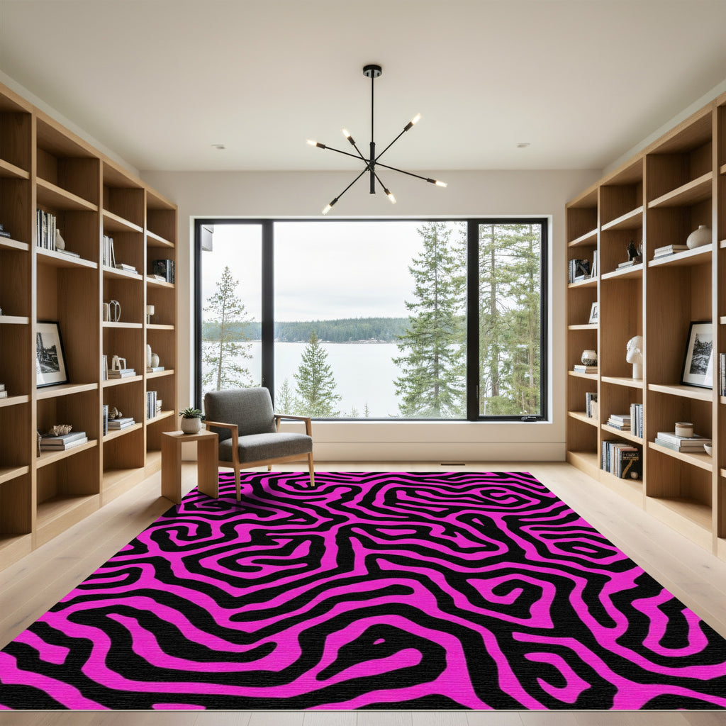 Vibrant Pink Black Maze Texture Rug