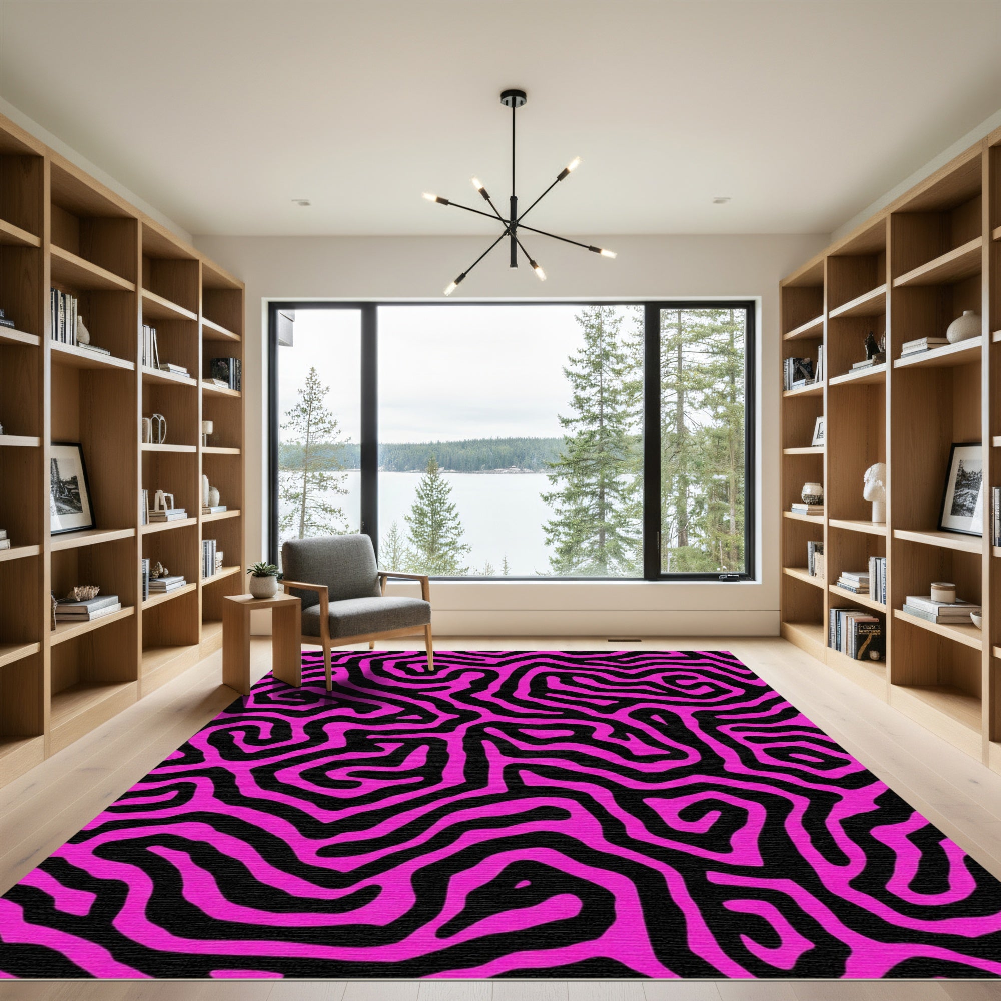 Vibrant Pink Black Maze Texture Rug
