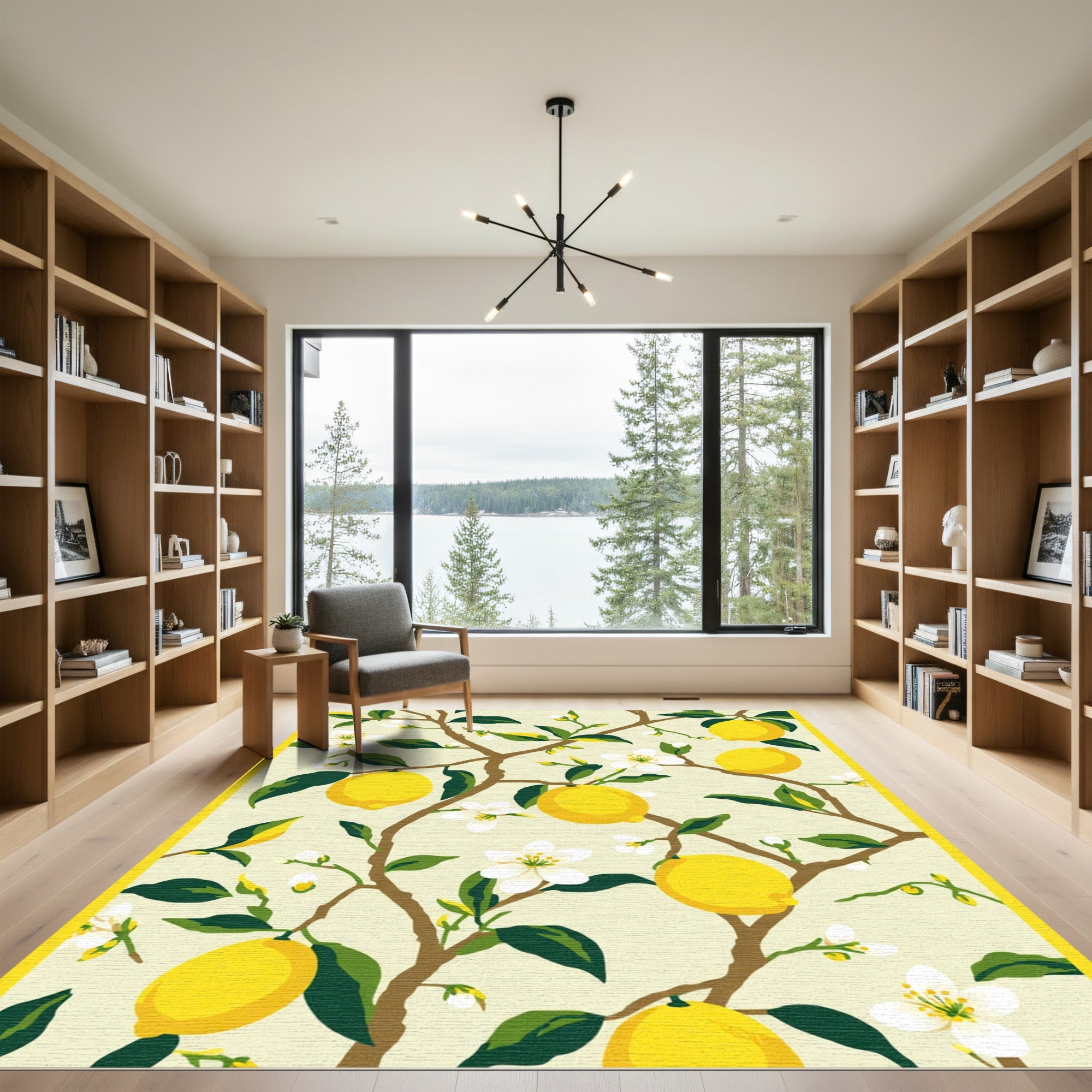 Yellow Lemon Branch Blossom Botanical Rug