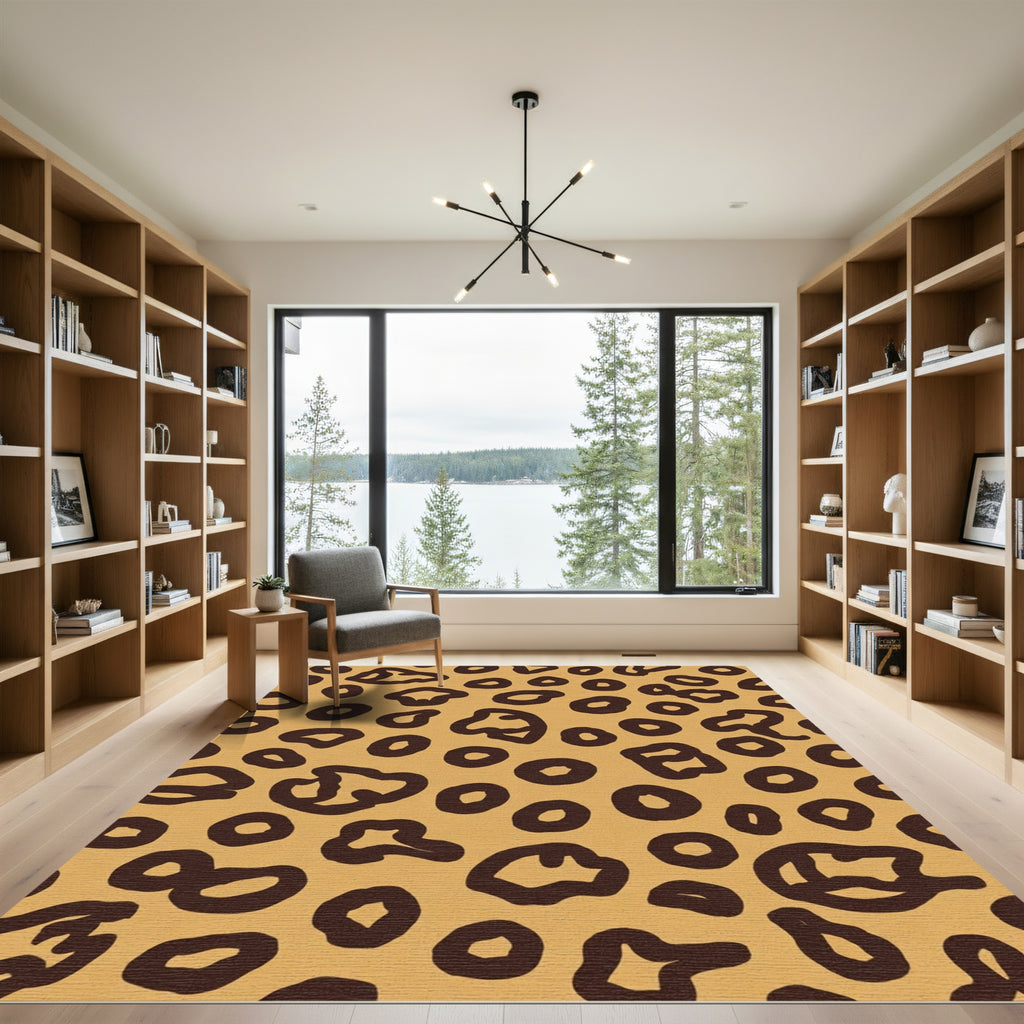 Golden Brown Spotted Animal Print Rug