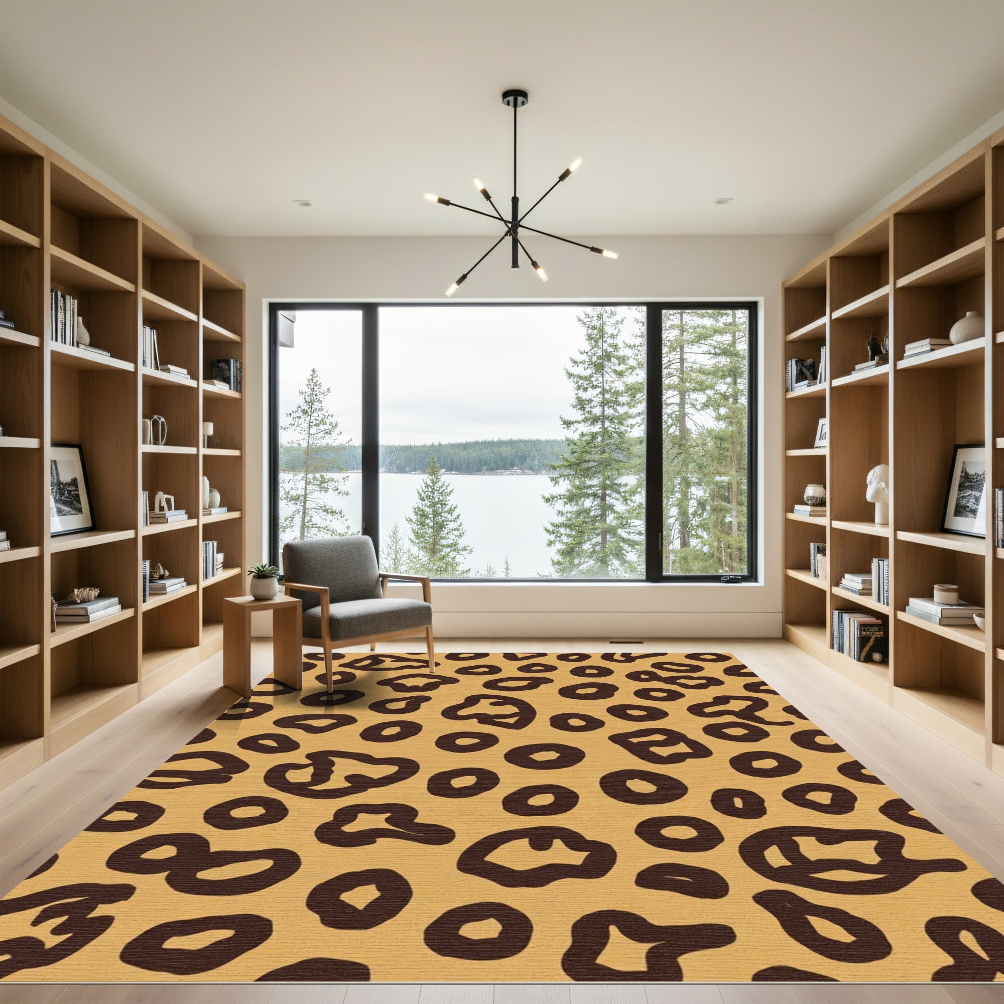 Golden Brown Spotted Animal Print Rug