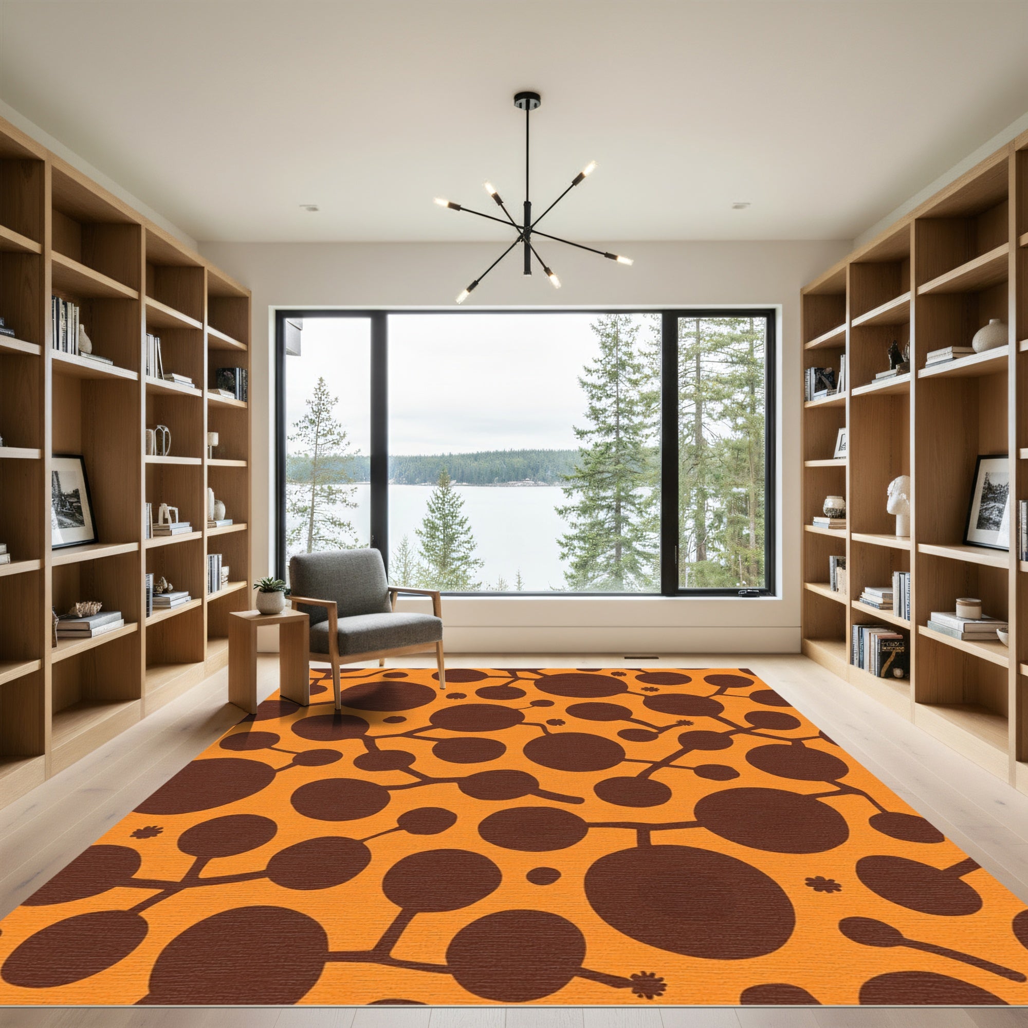 Brown Organic Spheres On Orange Rug