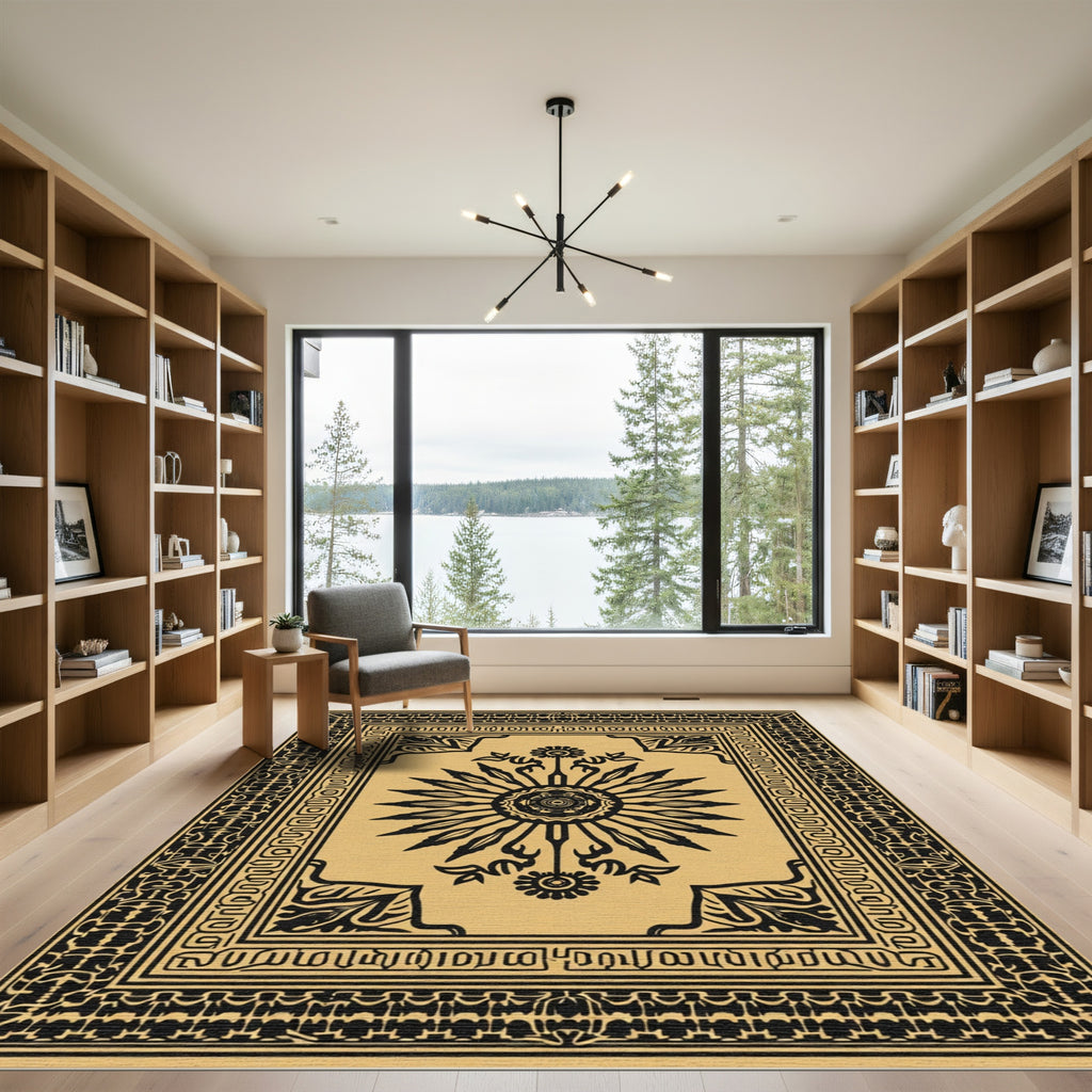 Gold Black Sunburst Crest Rug