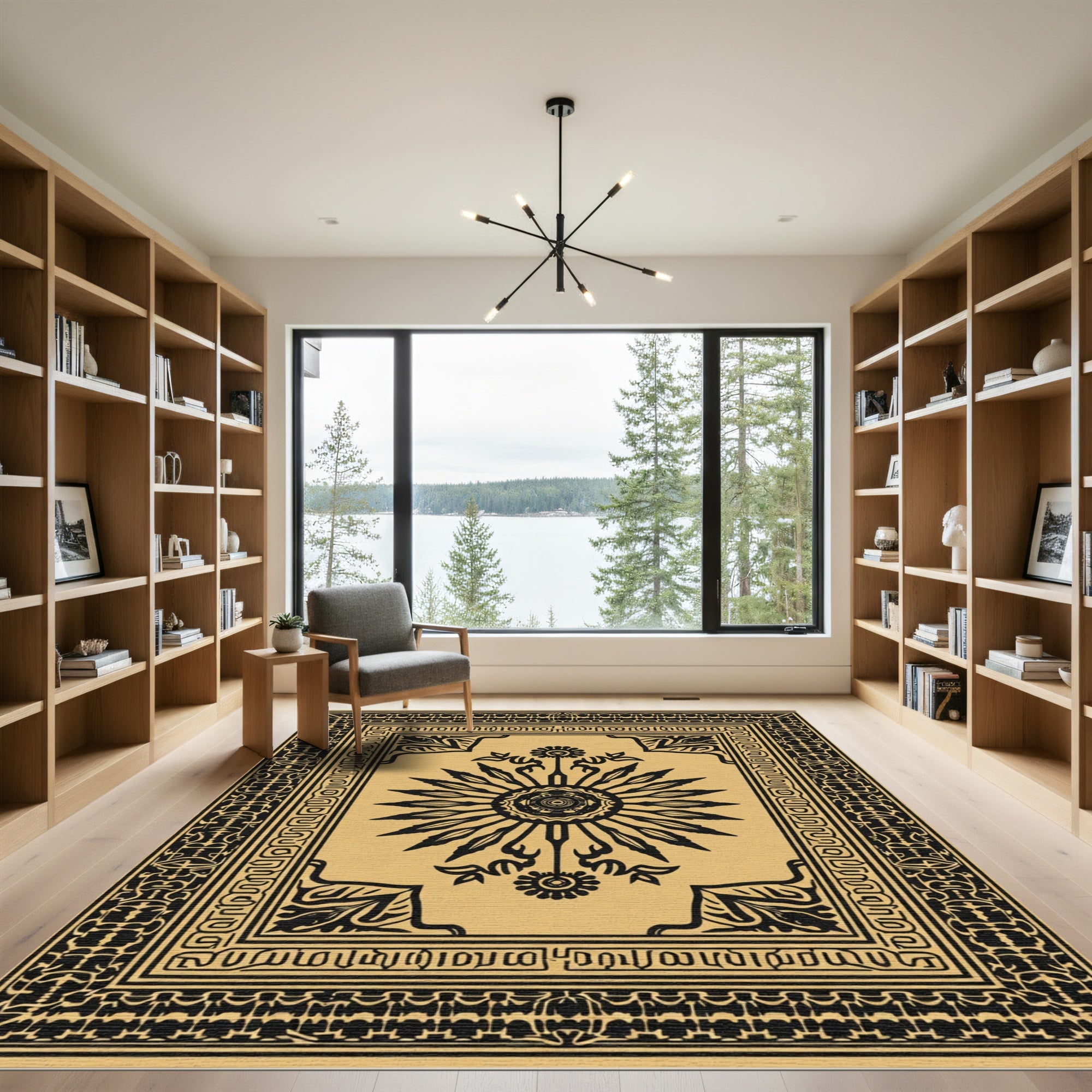 Gold Black Sunburst Crest Rug