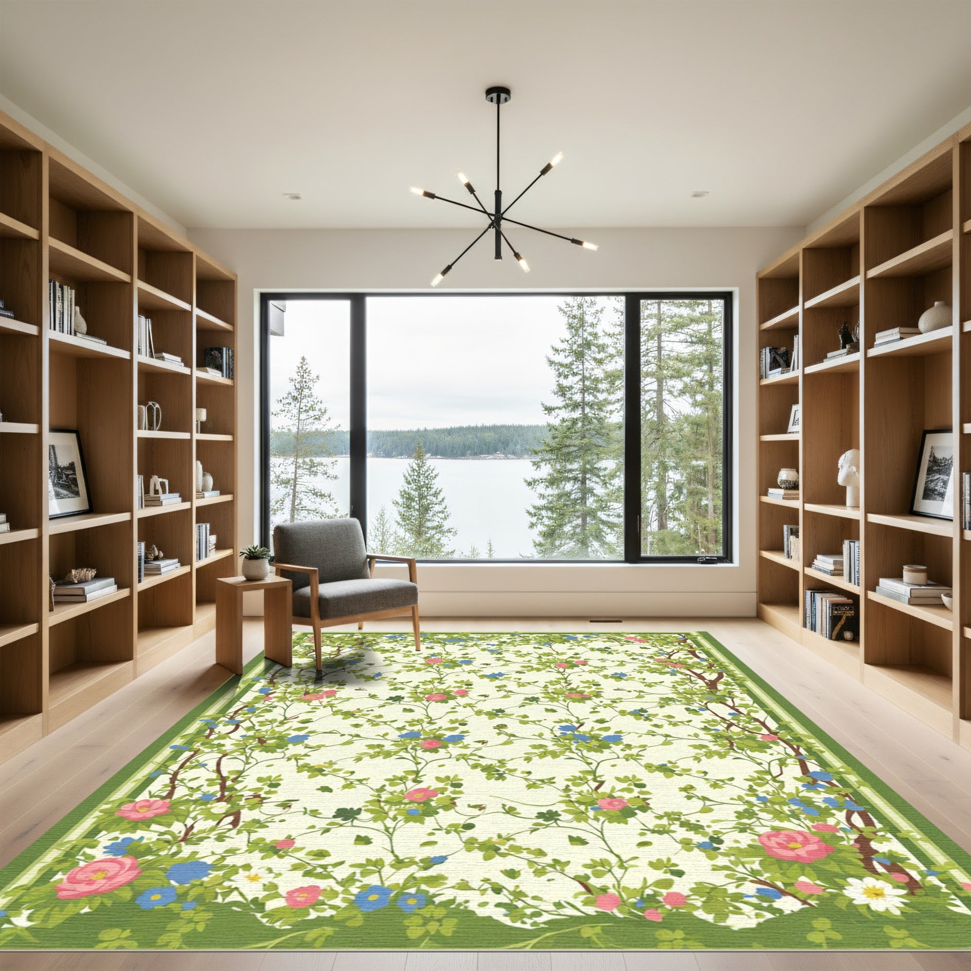 Whimsical Pink Blue Floral Vine Rug