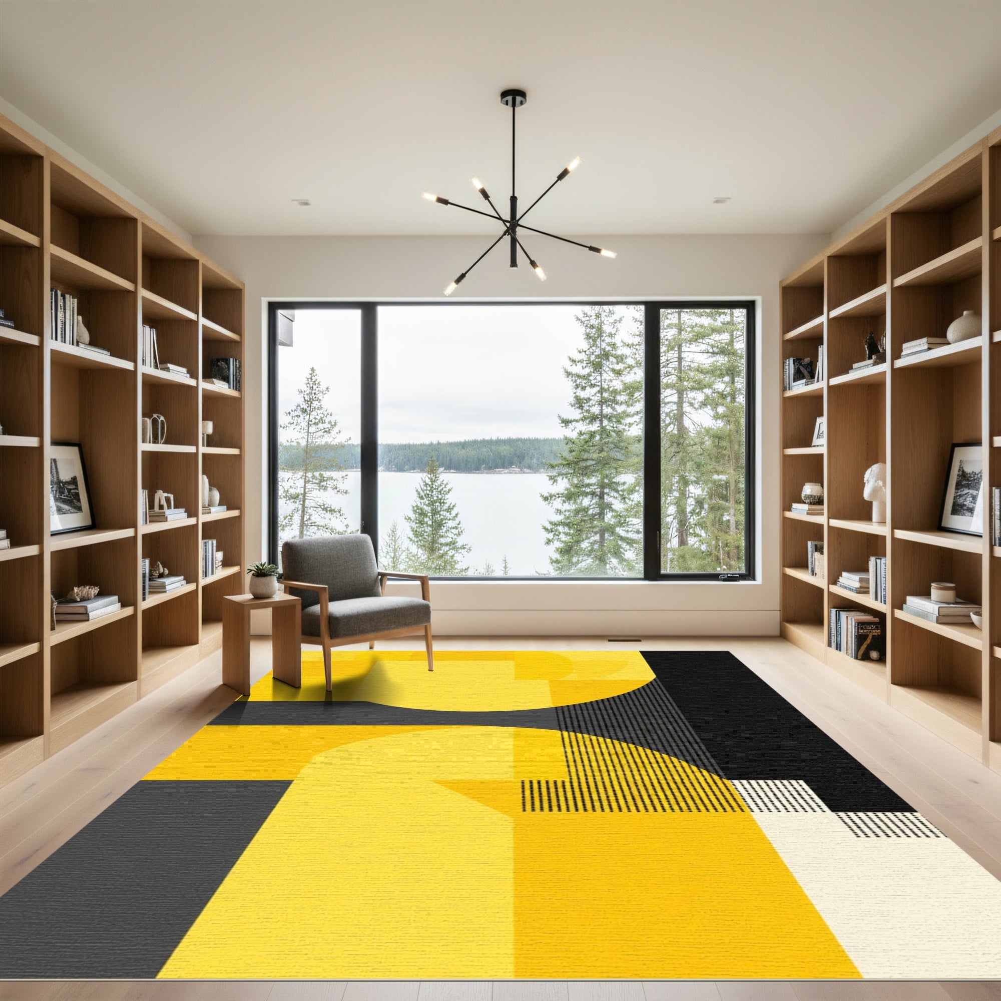 Vibrant Yellow Geometric Abstract Rug