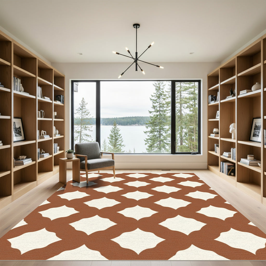 Earthy Ochre Lattice Diamond Rug