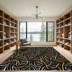 Abstract Golden Swirls Modern Rug