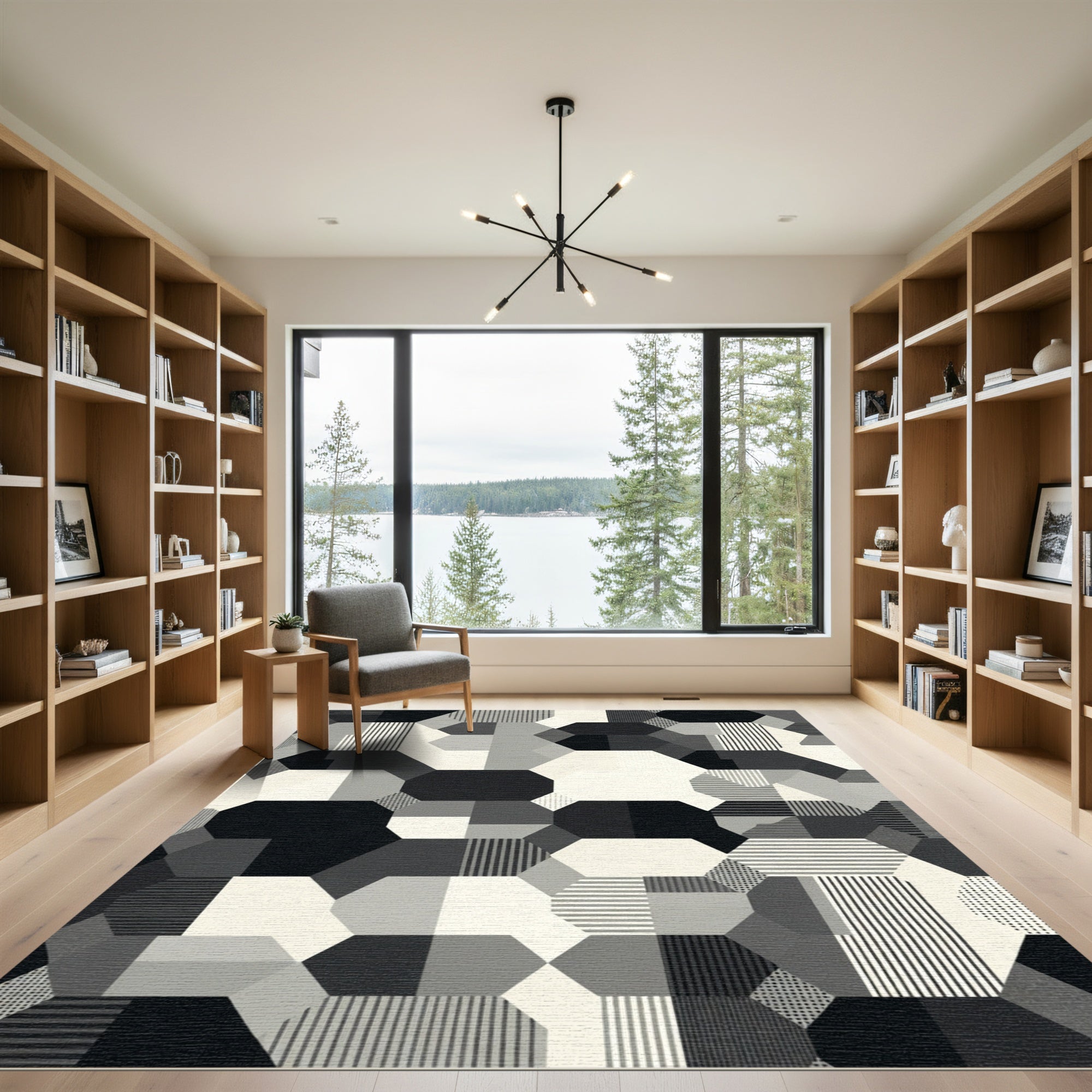 Monochromatic Geometric Honeycomb Tesselation Rug