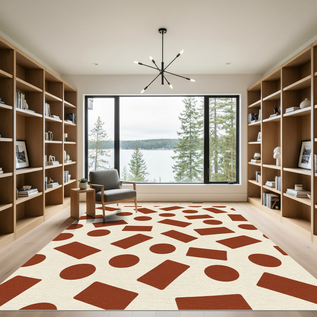 Warm Amber Geometric Scattered Shapes Rug