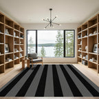 Classic Black Gray Vertical Stripe Rug