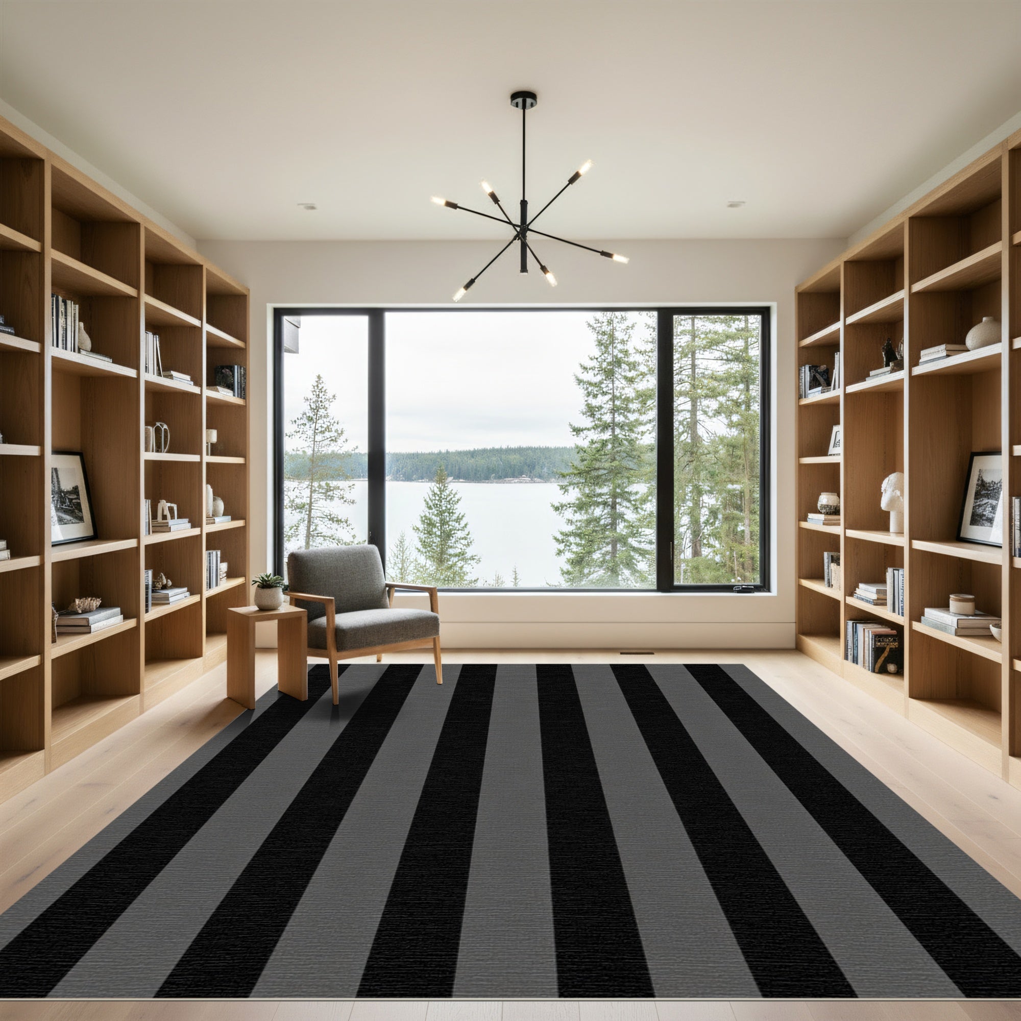 Classic Black Gray Vertical Stripe Rug