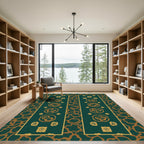 Deep Emerald Gold Bloom Columns Rug