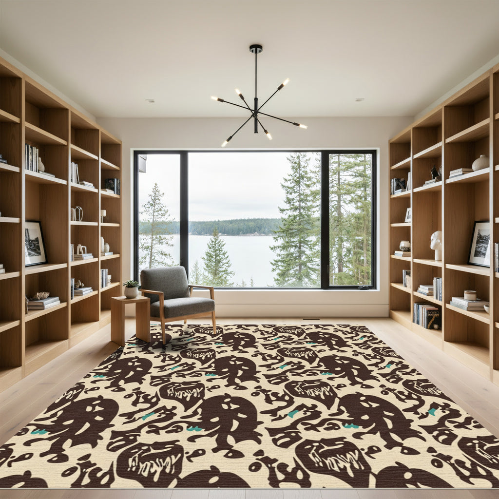Dark Brown Abstract Graffiti Figures Rug