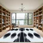 Dark Blue Pixelated Ovals and Stripes Rug