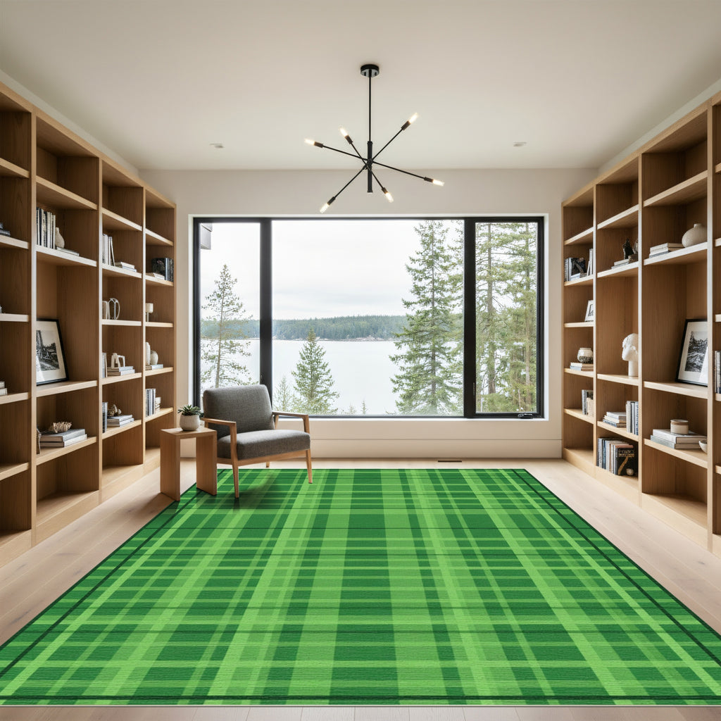 Forest Green Plaid Stripes Rug