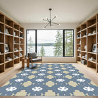 Blue Tan Geometric Bloom Rug