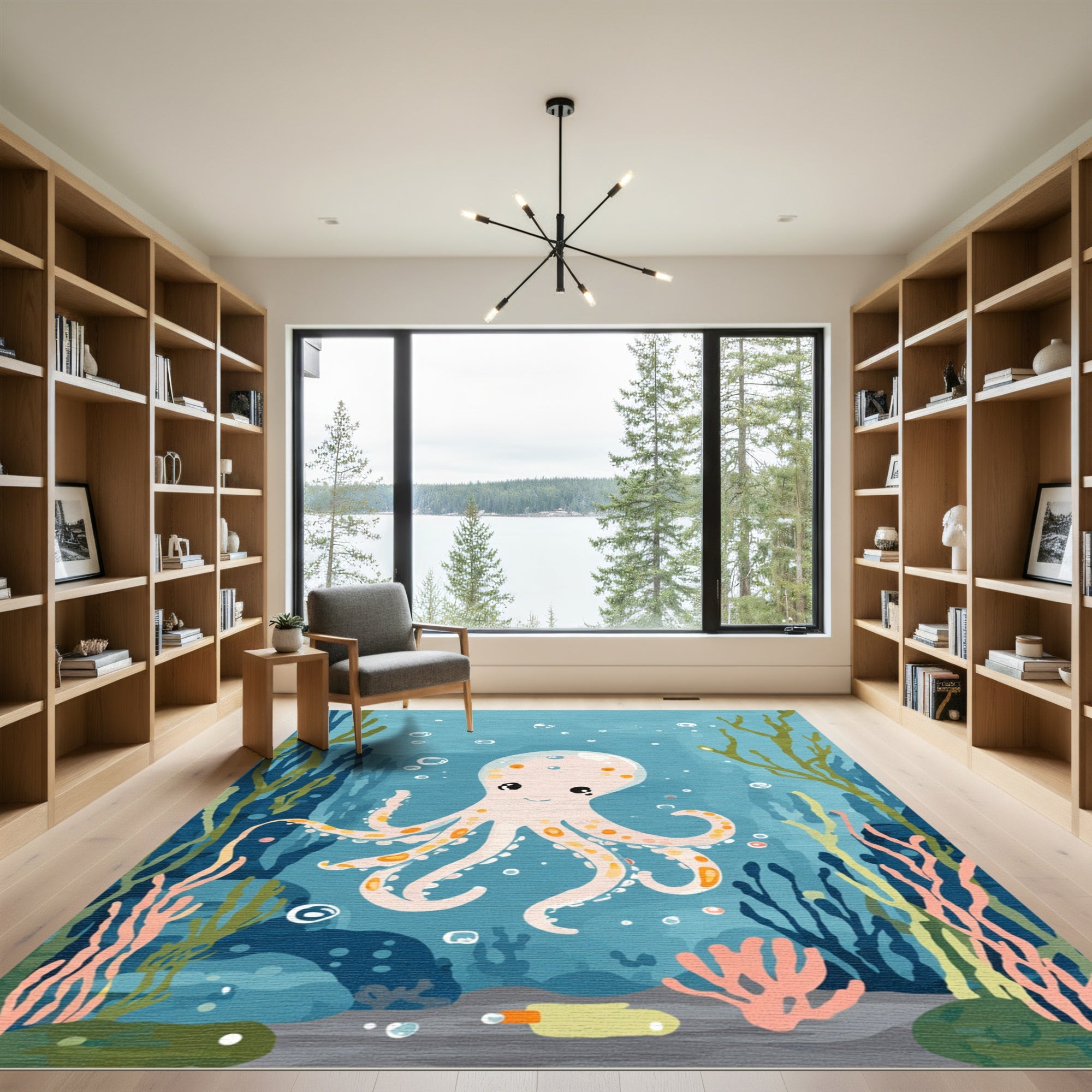 Cute Peach Octopus Underwater Coral Reef Rug