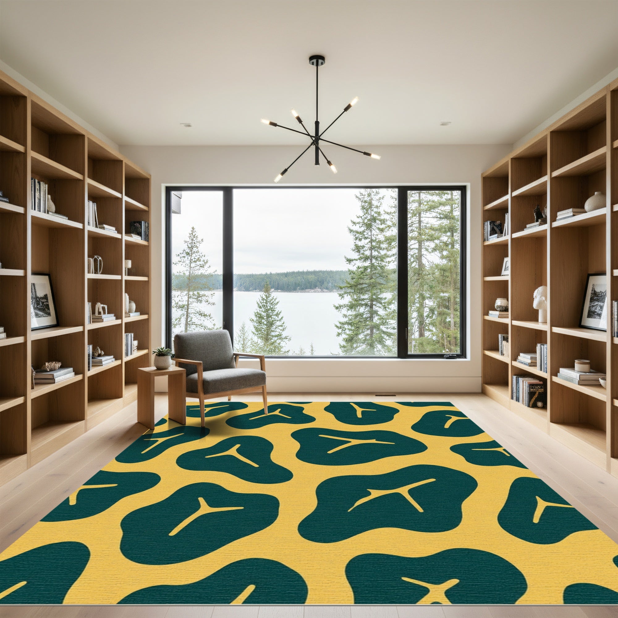 Modern Teal Organic Tree Shape Rug