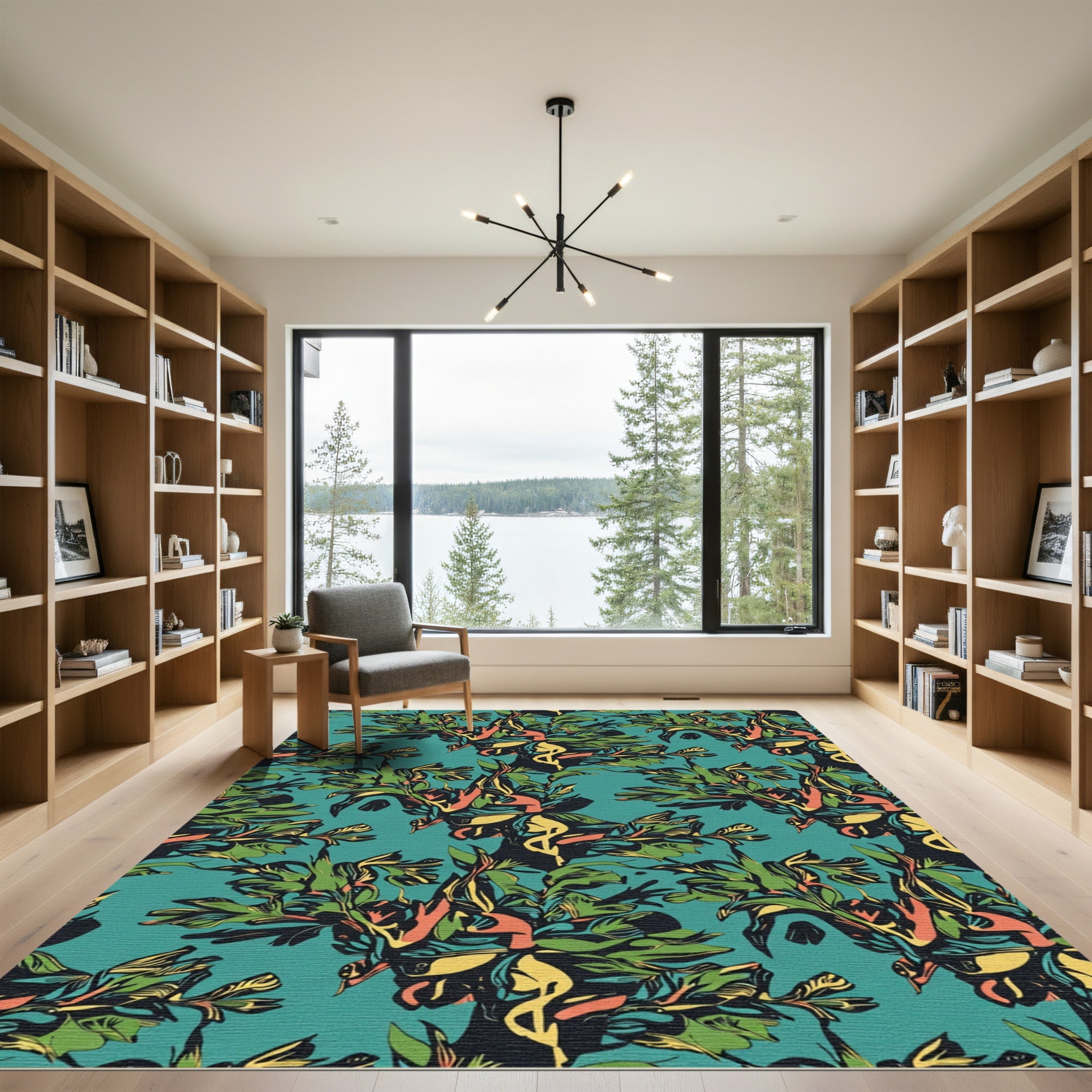 Bold Emerald Abstract Tropical Foliage Rug