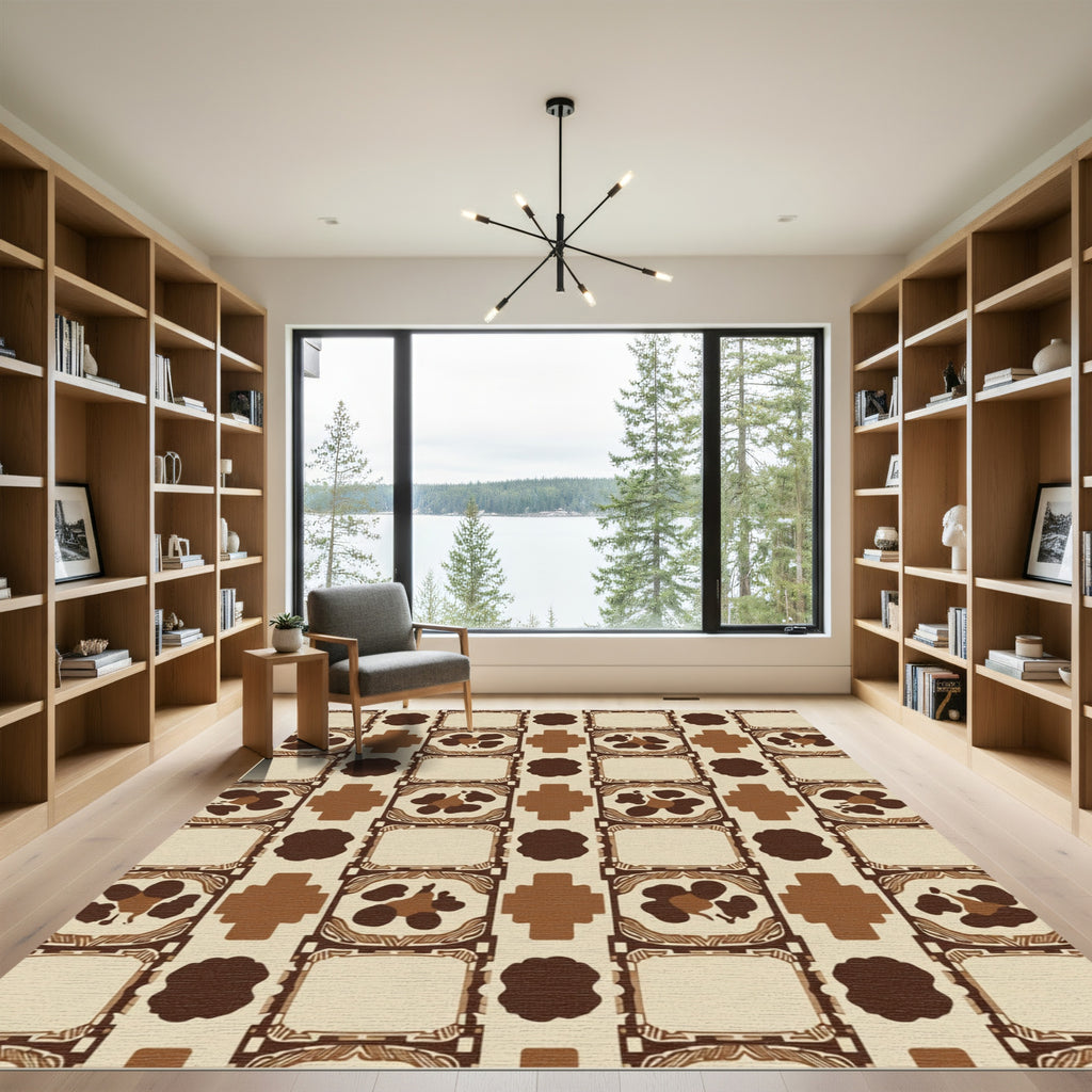 Earthy Brown Abstract Floral Medallion Rug
