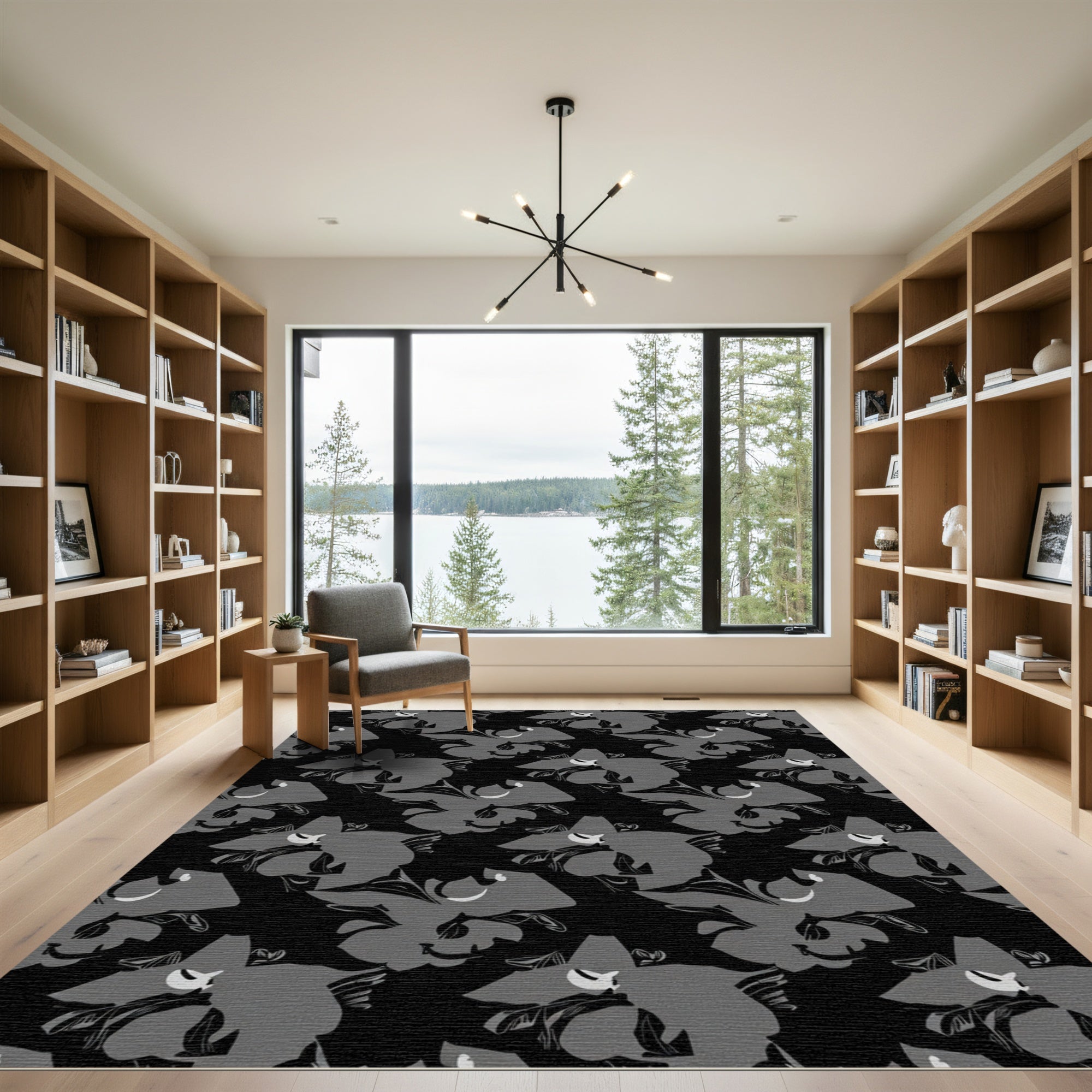 Sleek Gray Floral Burst Rug