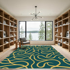 Deep Teal Yellow Swirl Harmony Rug