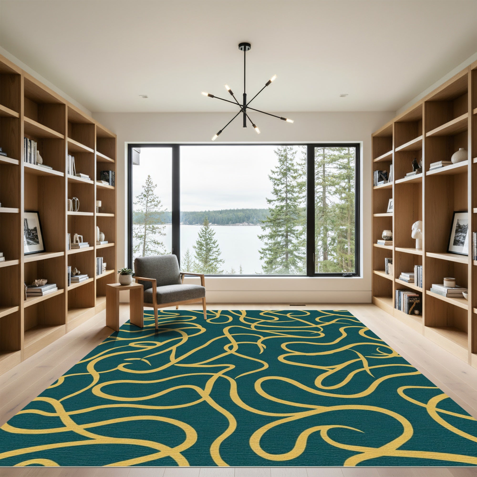 Deep Teal Yellow Swirl Harmony Rug