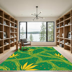 Green Yellow Vine Leaf Dot Rug