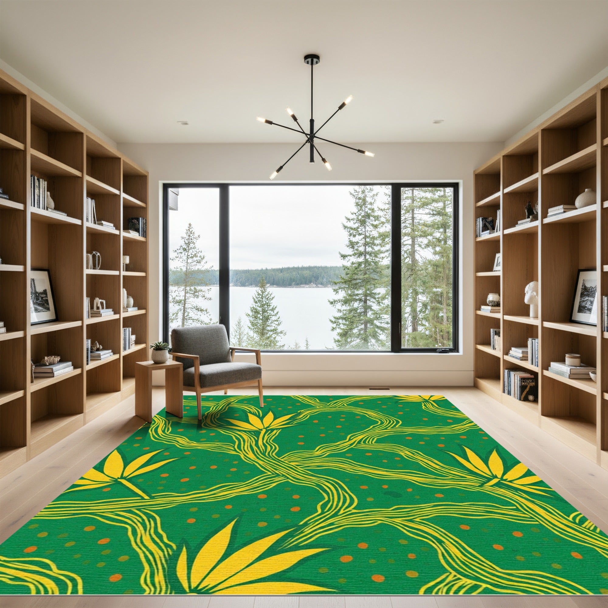 Green Yellow Vine Leaf Dot Rug