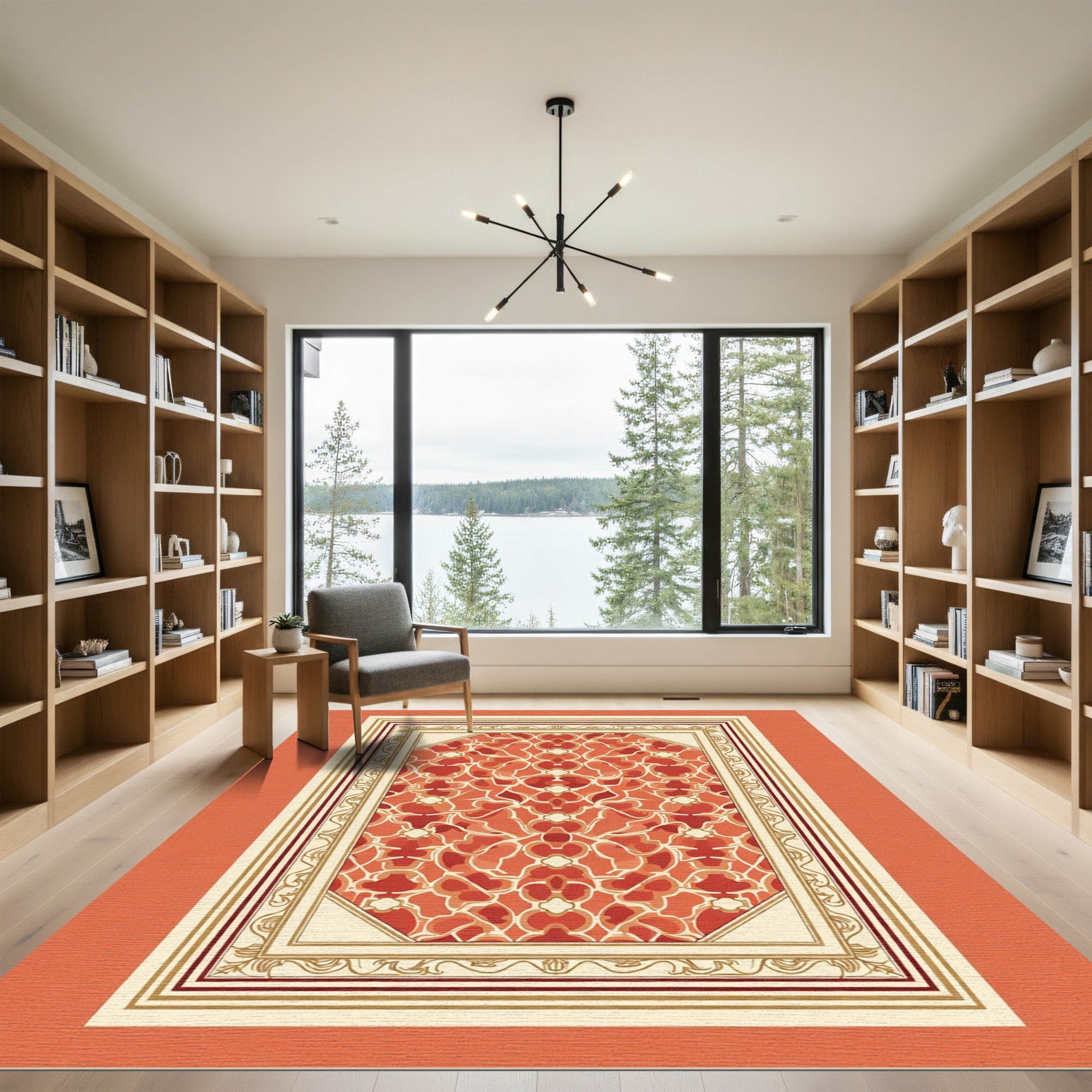 Crimson Red Floral Lattice Accent Rug