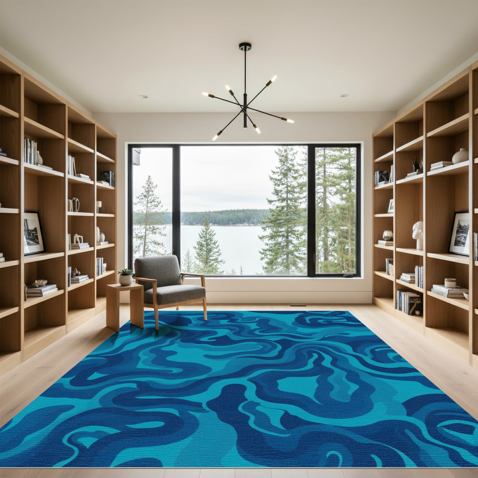 Oceanic Azure Wavy Flow Rug