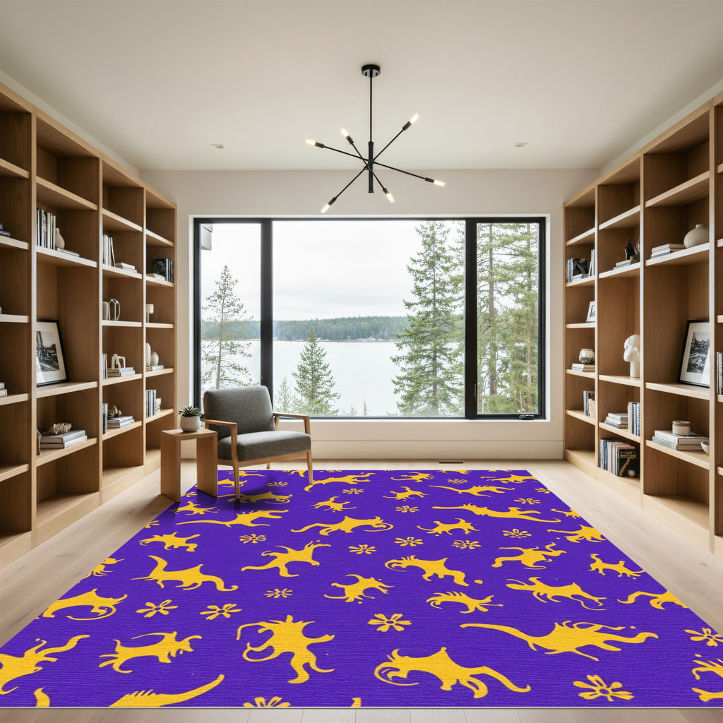 Golden Creatures on Purple Background Rug