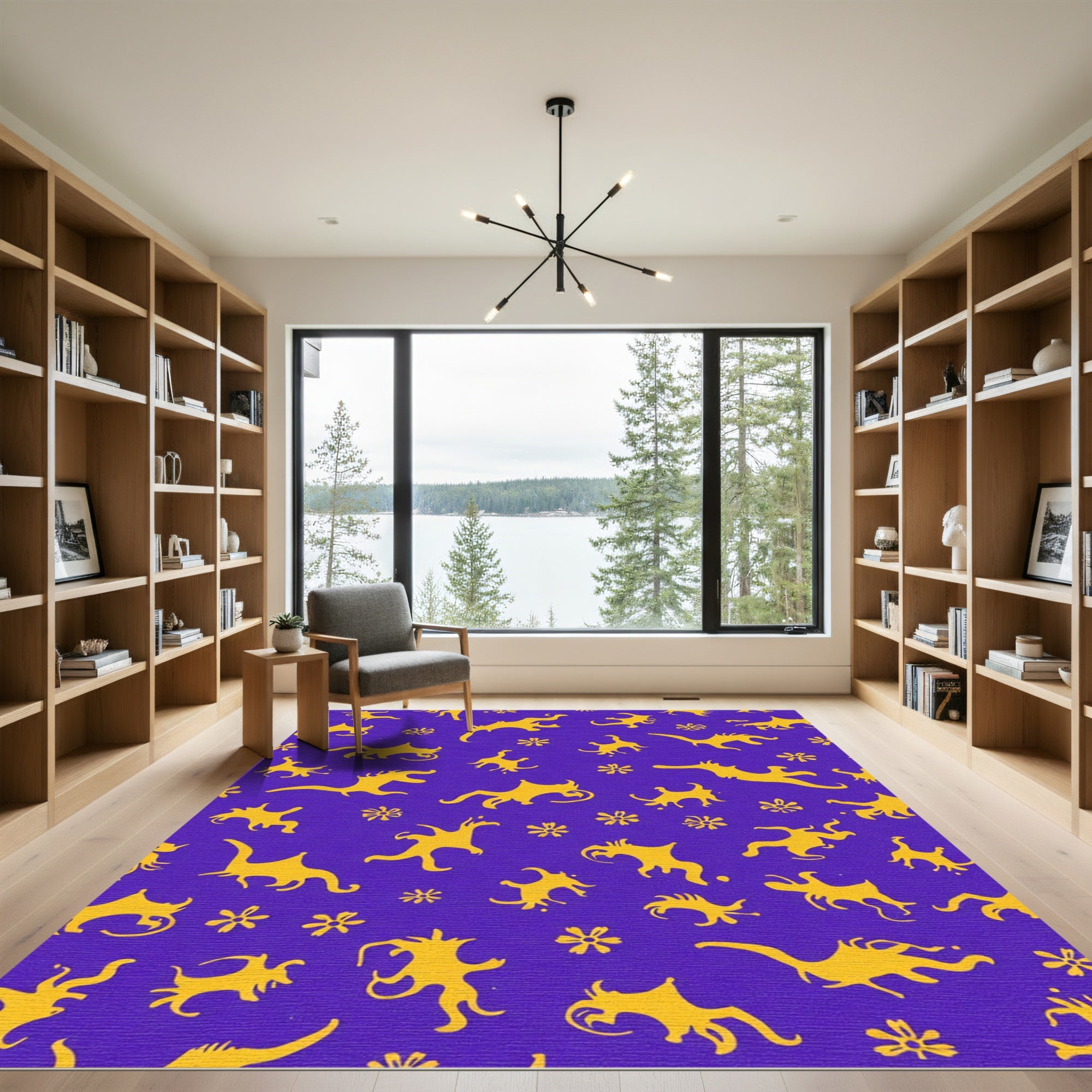 Golden Creatures on Purple Background Rug