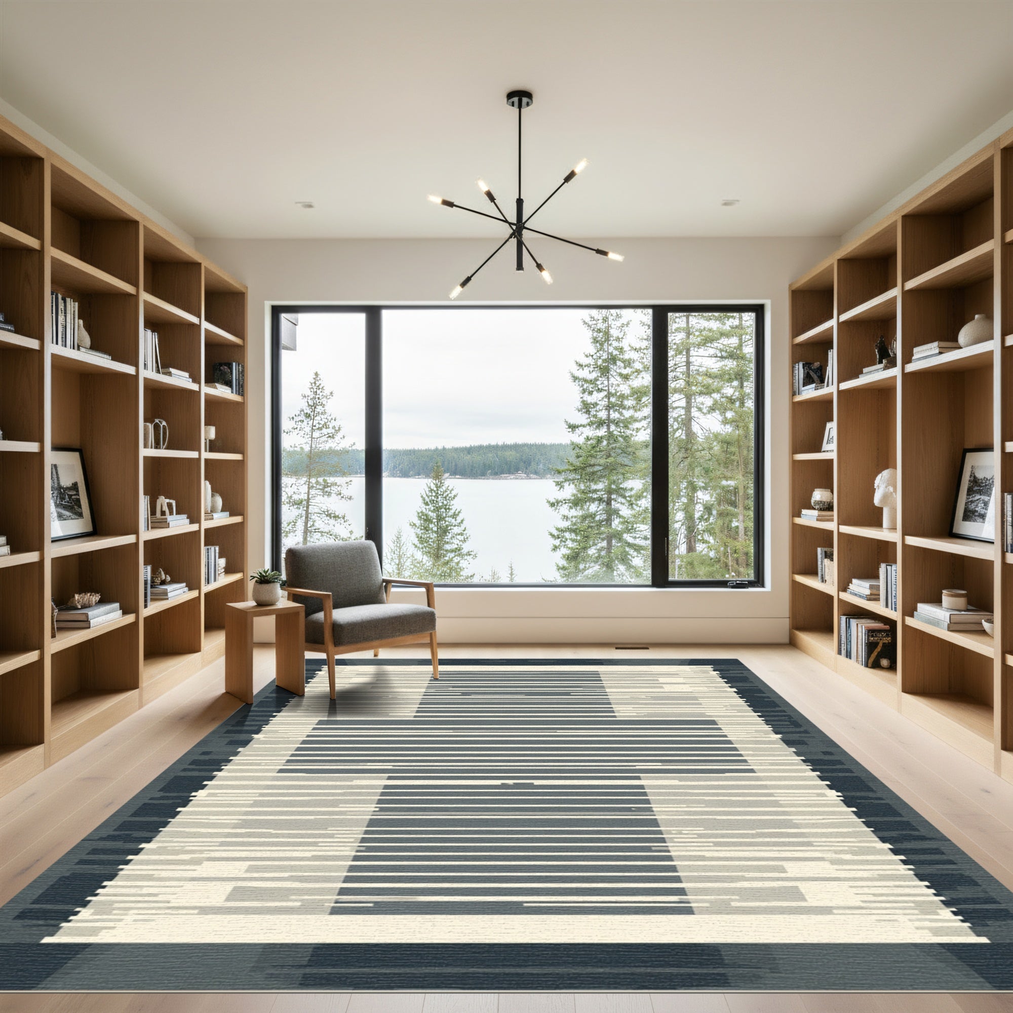Geometric Glitch Monochrome Stripe Rug