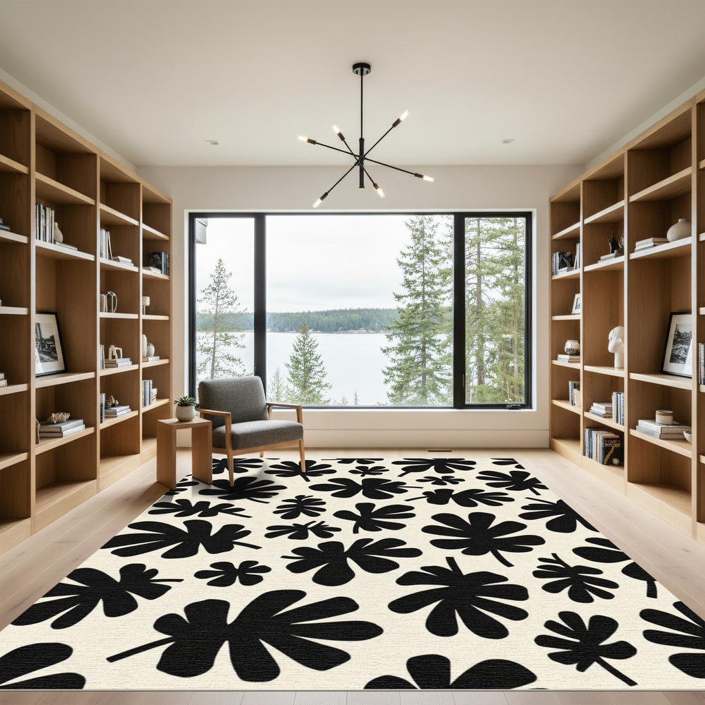 Bold Black Leafy Botanicals Rug