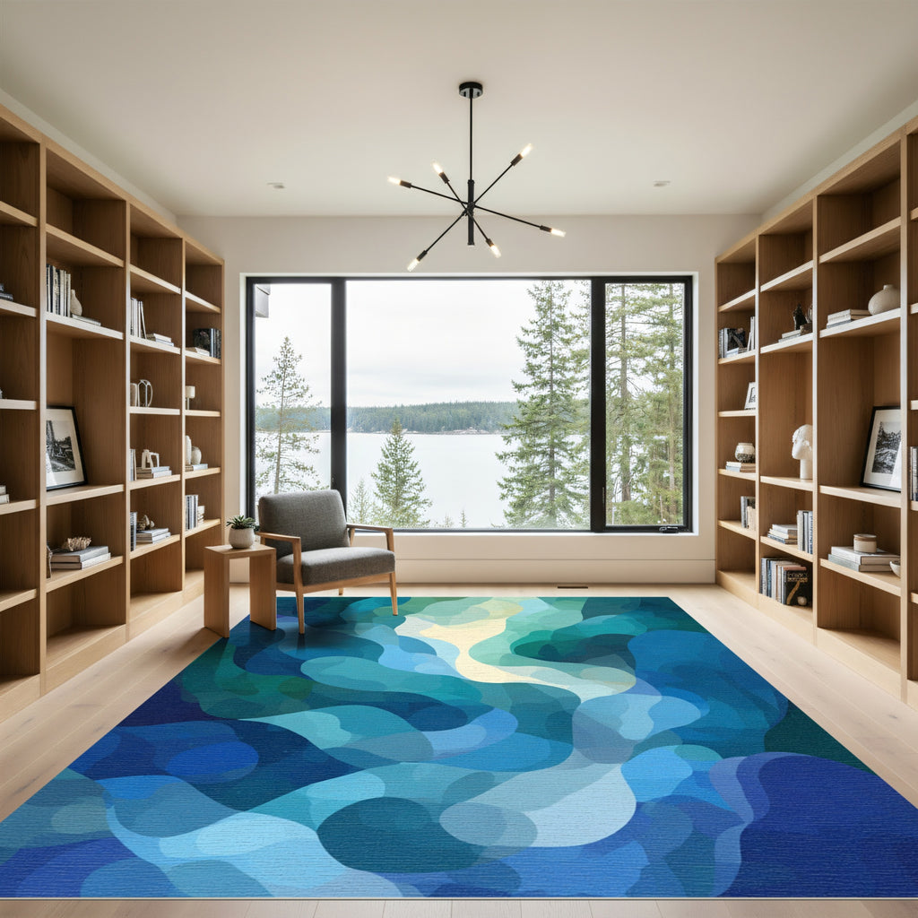 Deep Blue Aqua Organic Flow Rug