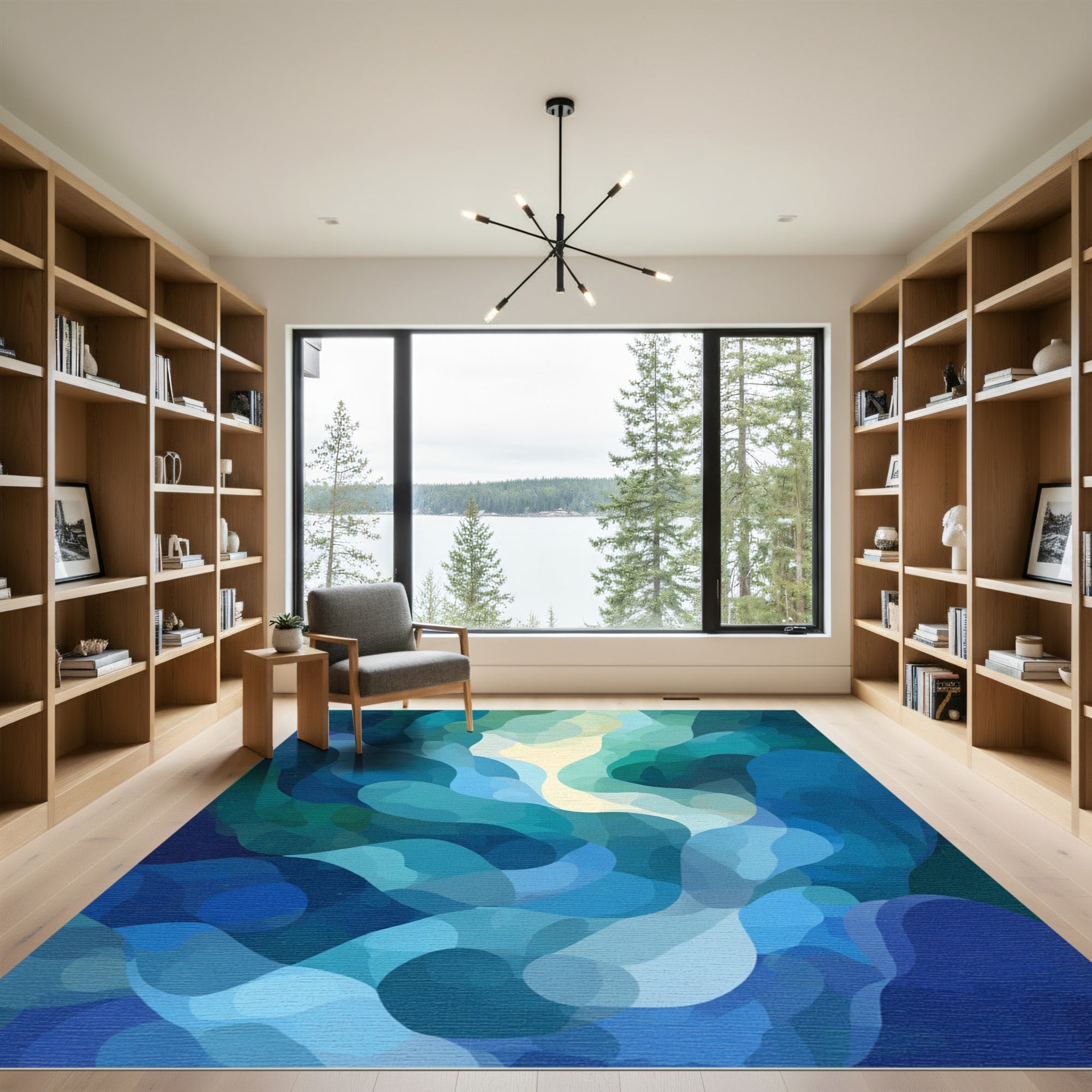 Deep Blue Aqua Organic Flow Rug