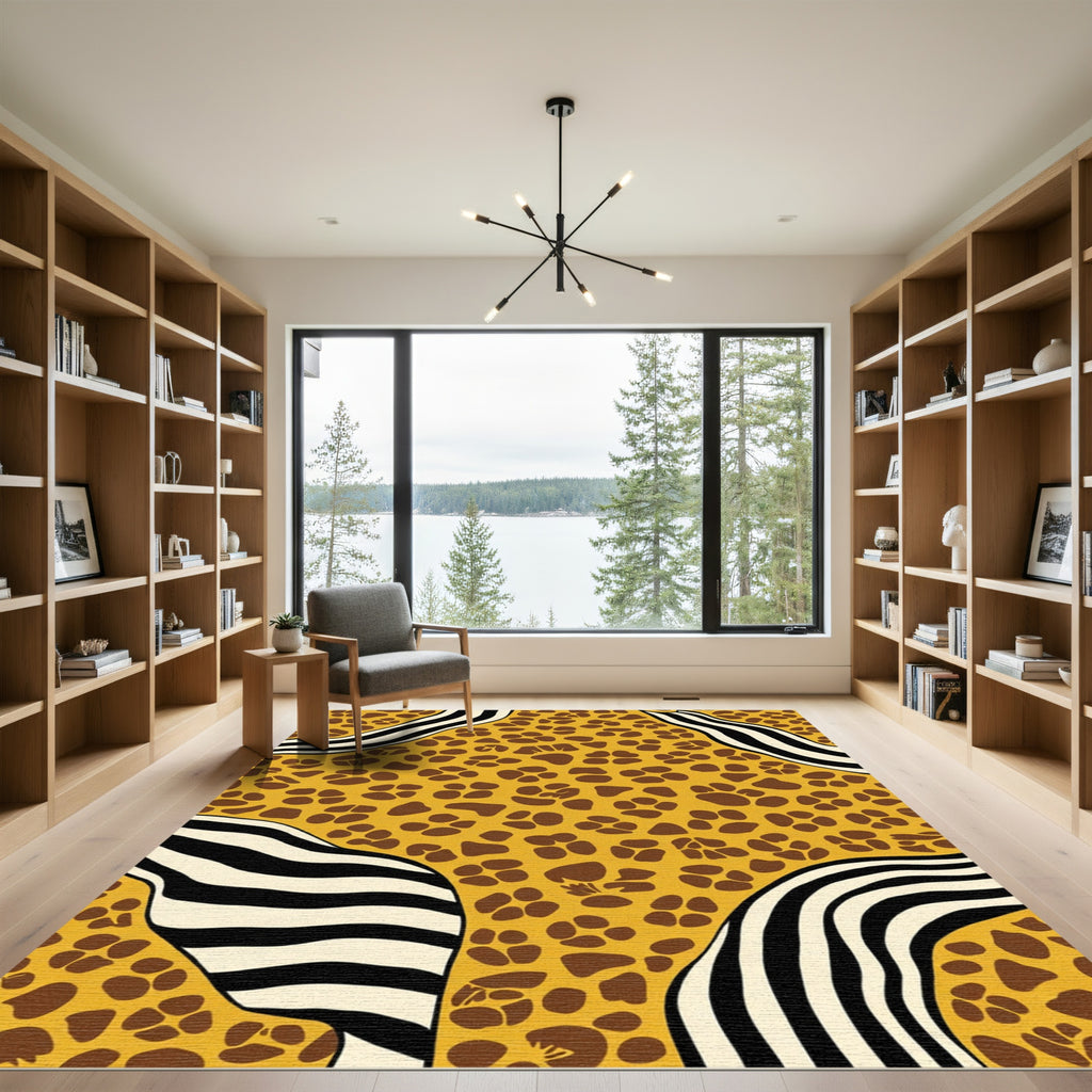 Earthy Yellow Animal Paw Zebra Stripe Rug