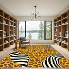 Earthy Yellow Animal Paw Zebra Stripe Rug