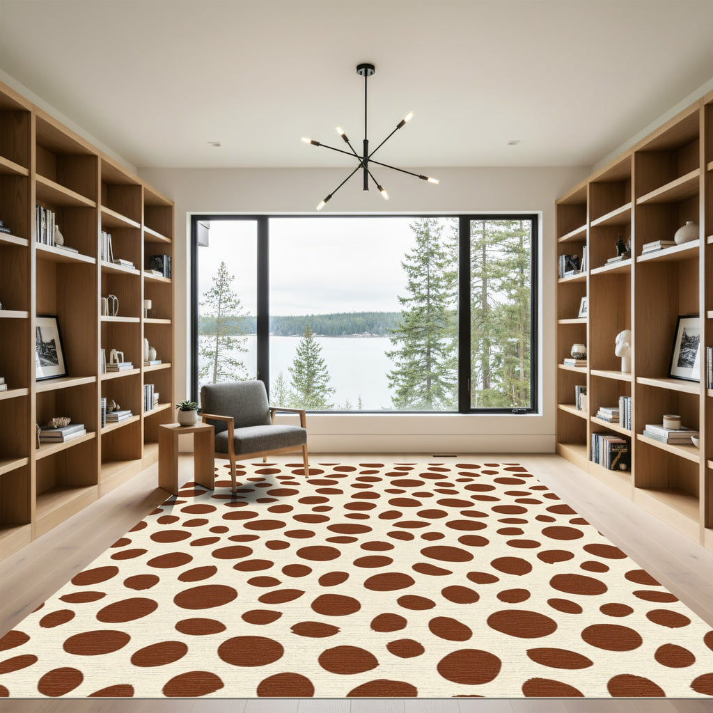 Brown and Cream Polka Dot Oval Rug