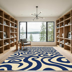 Navy Swirl Cream Abstract Rug