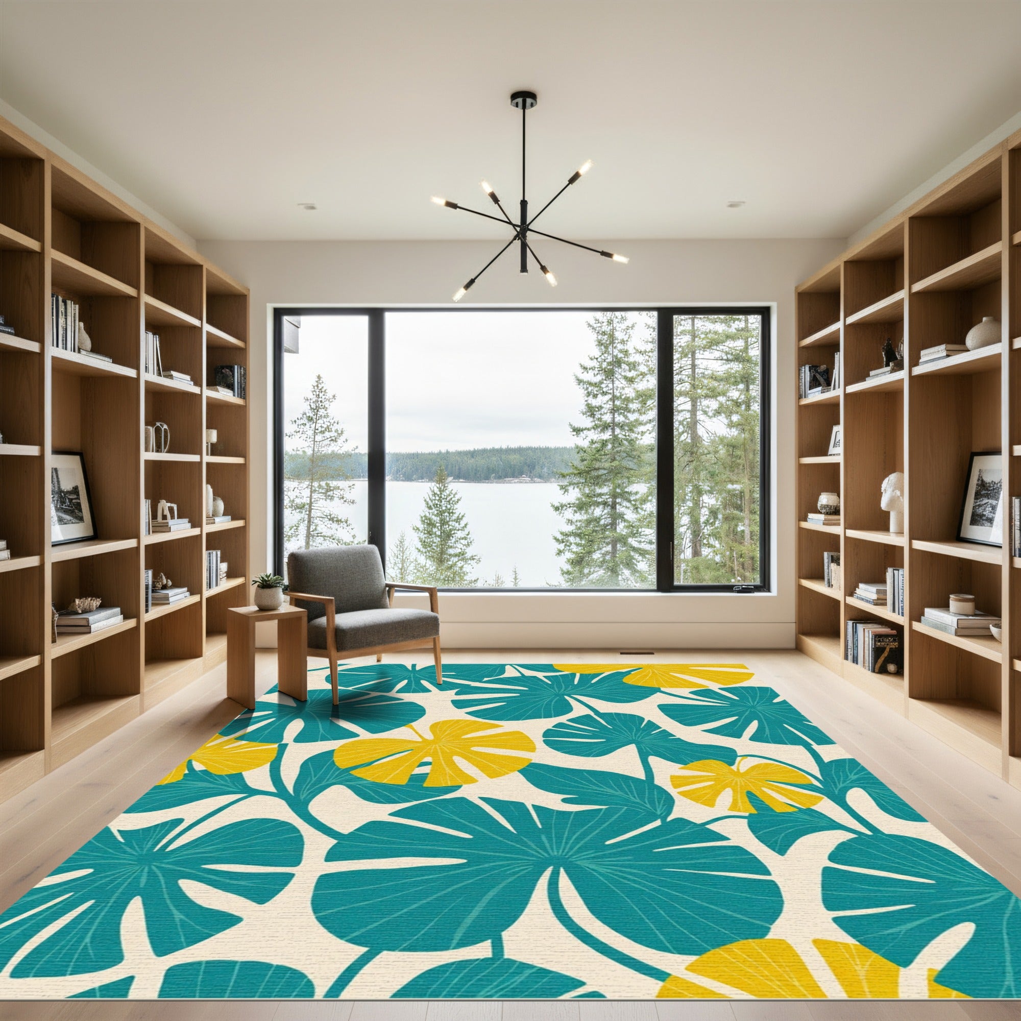 Teal Yellow Monstera Tropical Leaf Rug