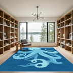 Aqua Blue Octopus Underwater Bloom Rug